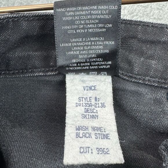 Vince Jeans Womens 26 x 26 Black Stone Wash Skinny Flap Button Pockets Mid-Rise - Picture 15 of 16